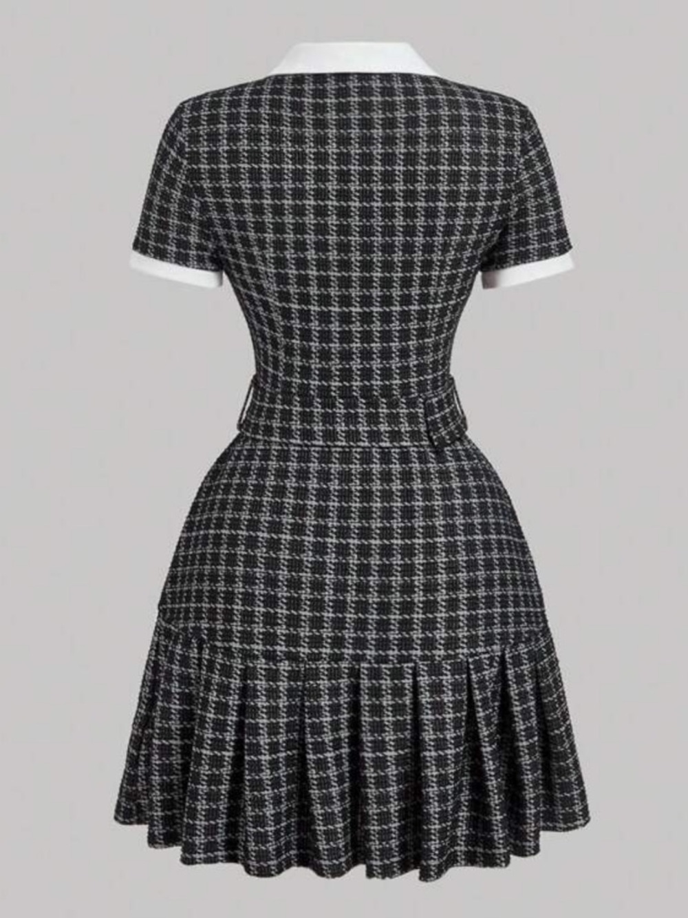 Preppy Black & White Tweed Fit-and-Flare Dress - M - Picture 2 of 4